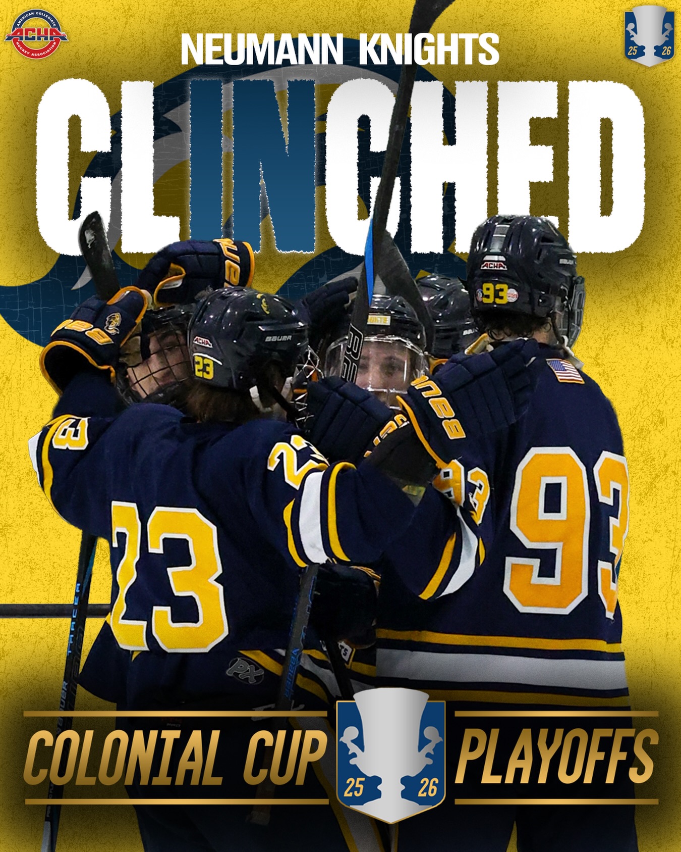 Neum(IN)n✅

With their 2-0 weekend the Knights climb into 2nd place going into the break clinching the Colonial Cup Playoffs in their first year in the conference!

#CSCHC | #ColonialCup