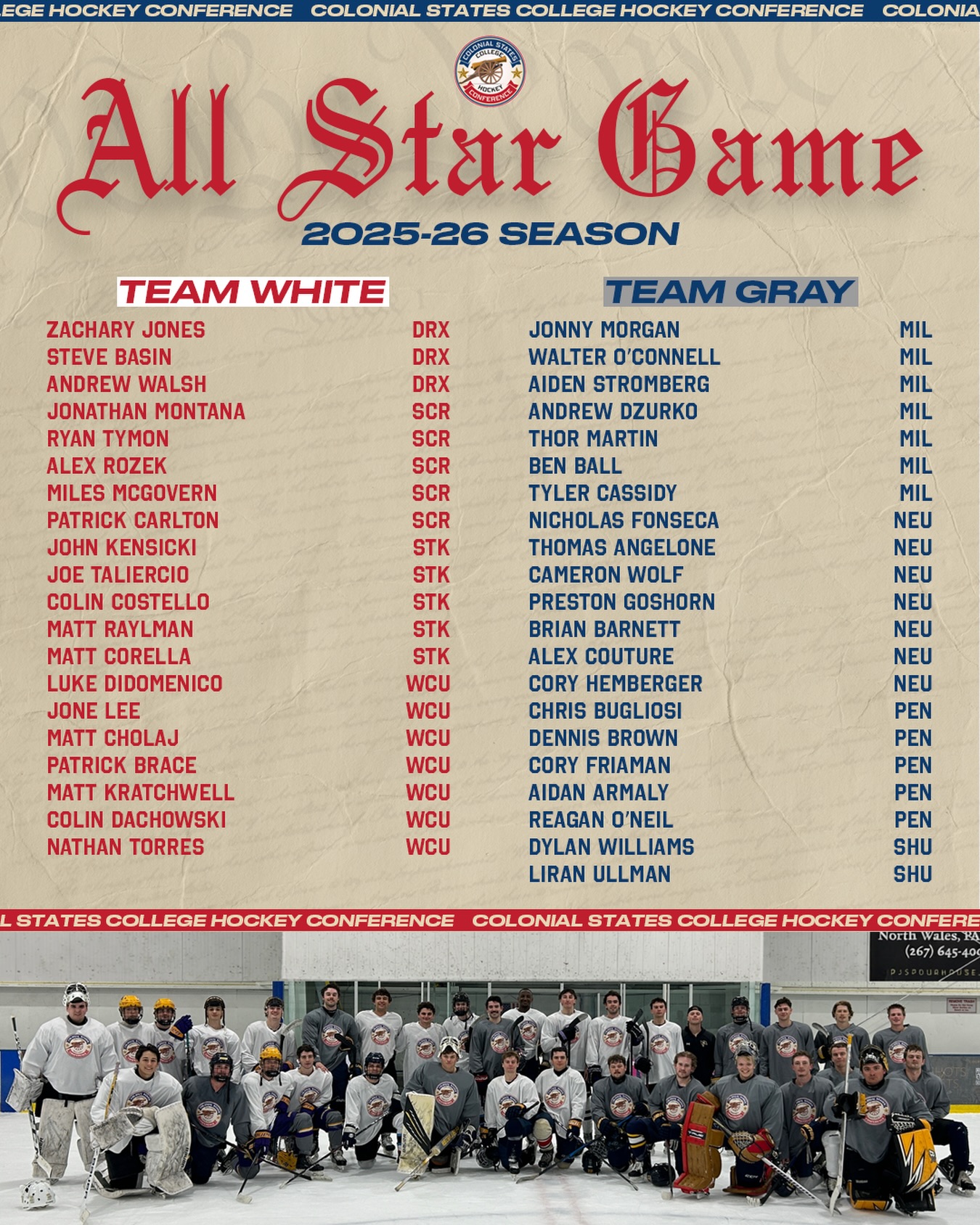 On April 25, we held our All-Star Game at Hatfield Ice Arena in Colmar, PA between Team White and Team Gray. Congratulations to those who made the rosters!

#CSCHC