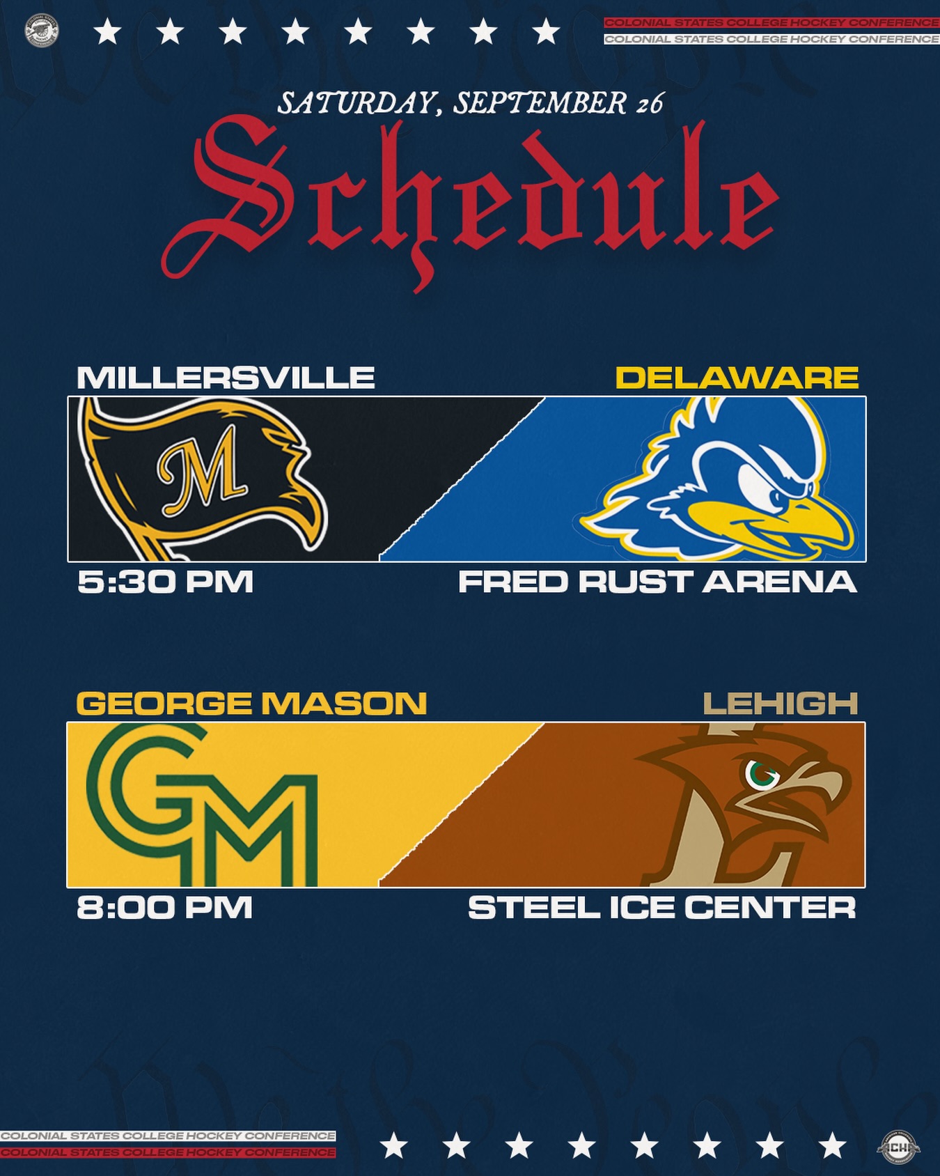 Millersville and Lehigh play non league games today!

#CSCHC