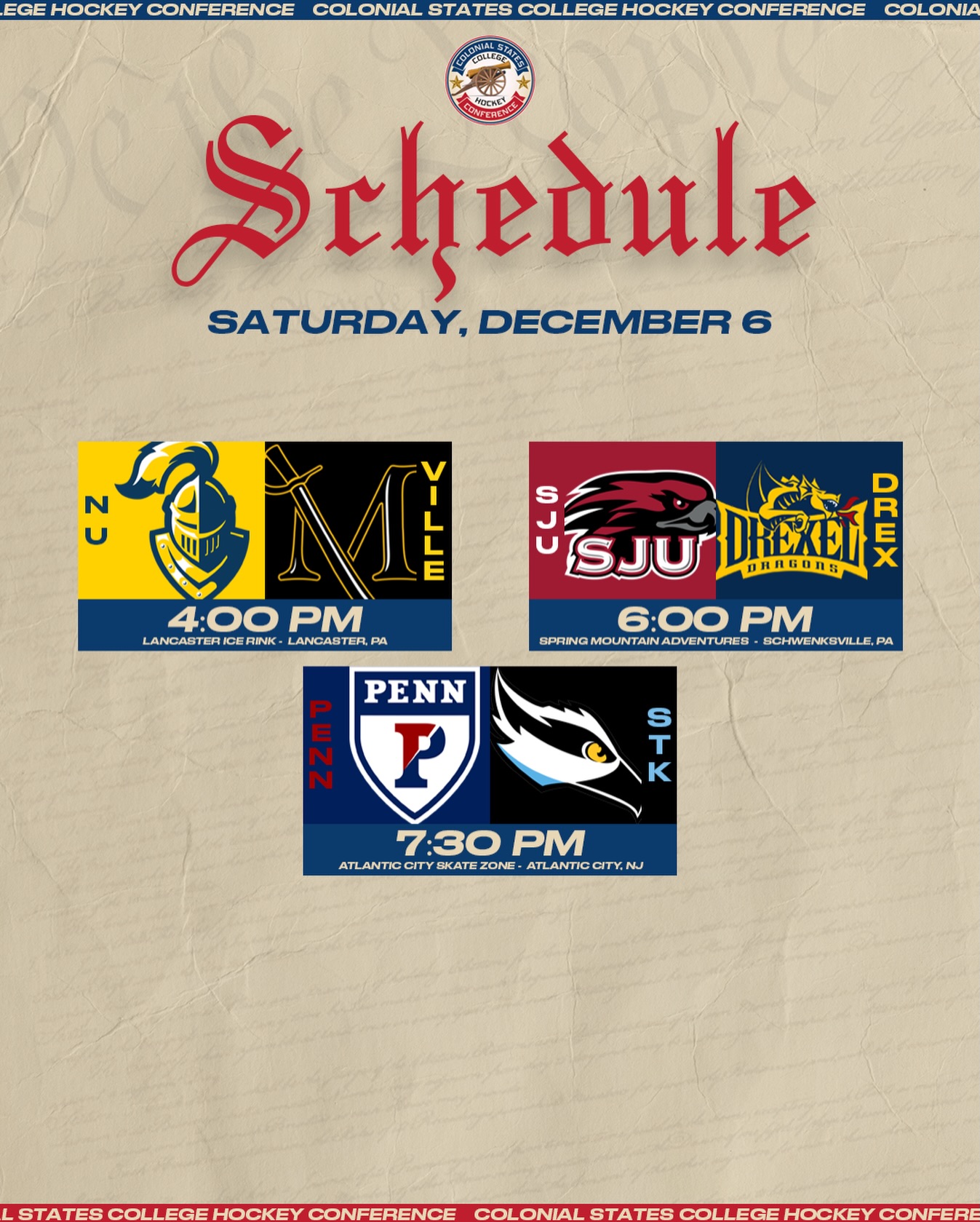 Neumann and Millersville face off to take the 2 seed heading into the new year

#CSCHC