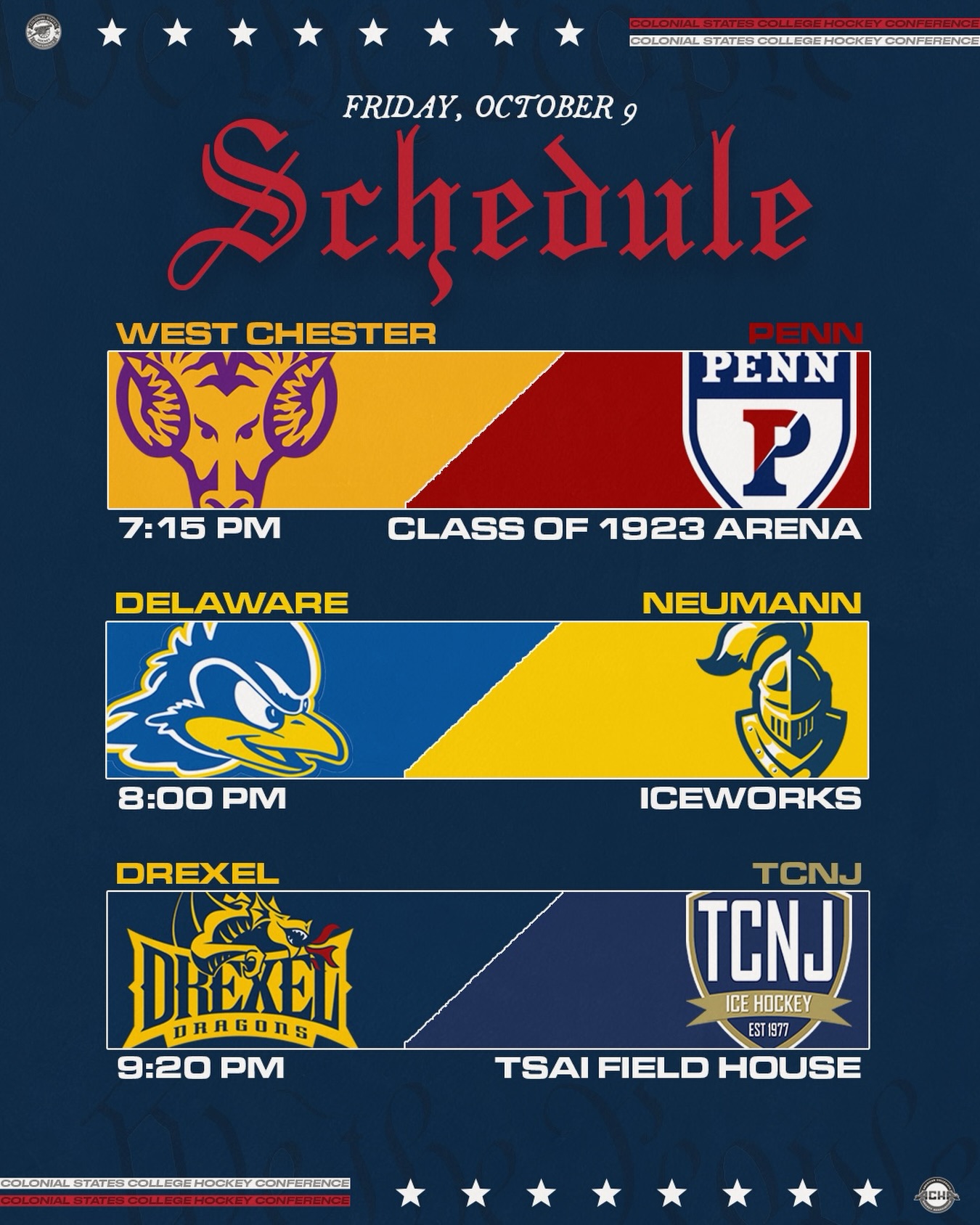 West Chester and Penn face off in both of their second league games of the season!

#CSCHC